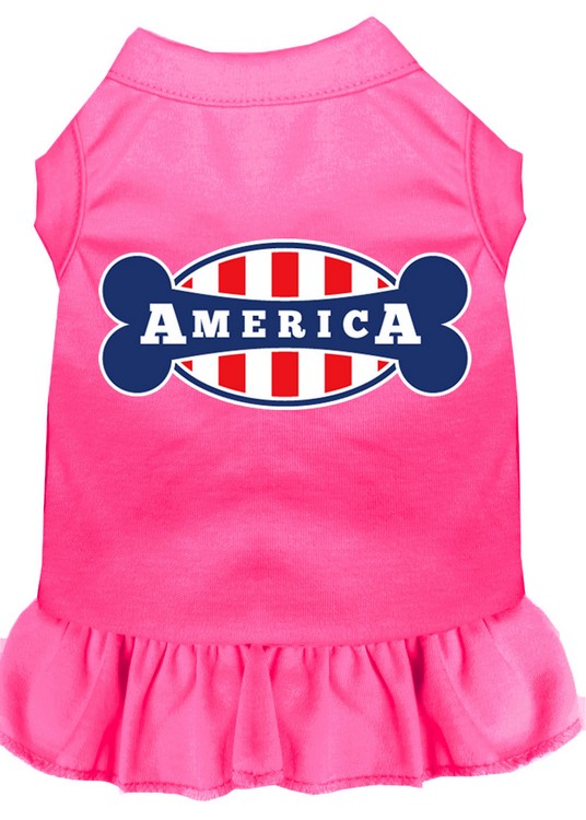 Bonely in America Screen Print Dress Bright Pink XS